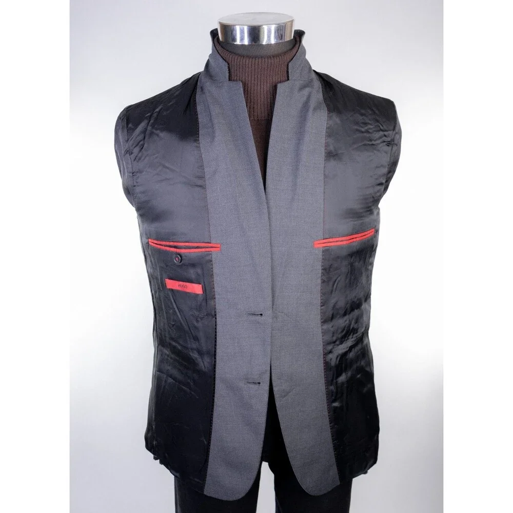 BOSS Hugo Boss Suit Jacket Sport Coat Blazer Sz 40R Houndstooth Wool 2-Button